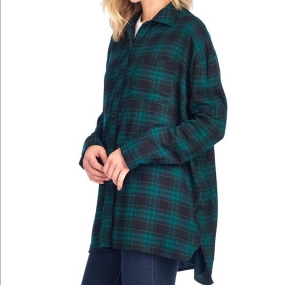 Leah Green Plaid Oversized Boyfriend Flannel - Picture 6 of 7